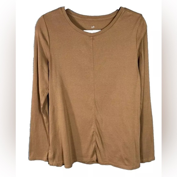 J. Jill Top Womens Medium Tall MT Butterscotch Tan Pima Crew Neck Tee Long Slv - Picture 1 of 7